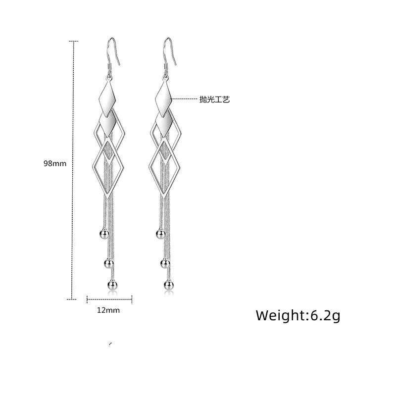 SAIYE Fashion 925 Sterling Silver Long Earrings Diamond-Shaped Geometric Earrings For Women'S Wedding Charm Jewelry Gifts