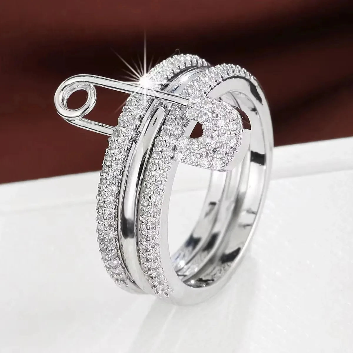 Stainless Steel Three Layer Zircon Ring Hip Hop Style Jewelry Gift for Men Women Party New Year Fashion