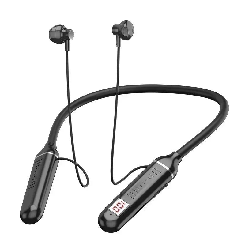 Sports Neckband Headphones Bluetooth Earphones Gaming LED Battery Display Wireless Mic Stereo HIFI TWS Headset Support TF Cards