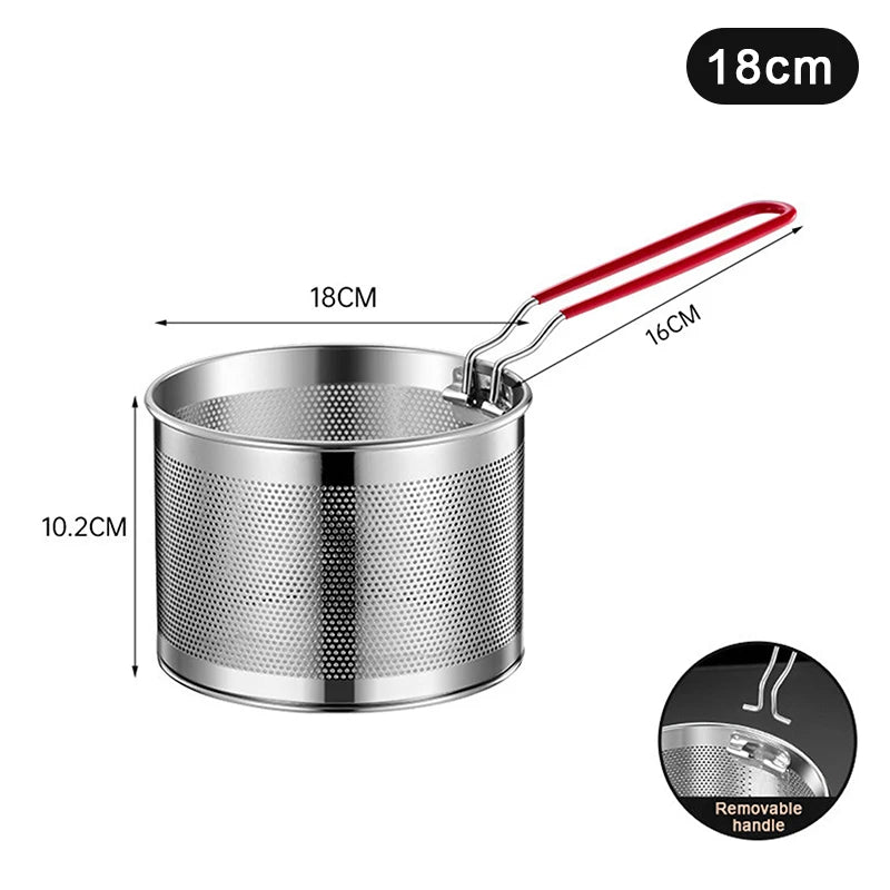 2025 1Pc 12/14/16/18/20cm Stainless Steel Fried Mesh Basket Cooking French Fries Basket Fry Pan Oil Pan Strainer Kitchen Tool