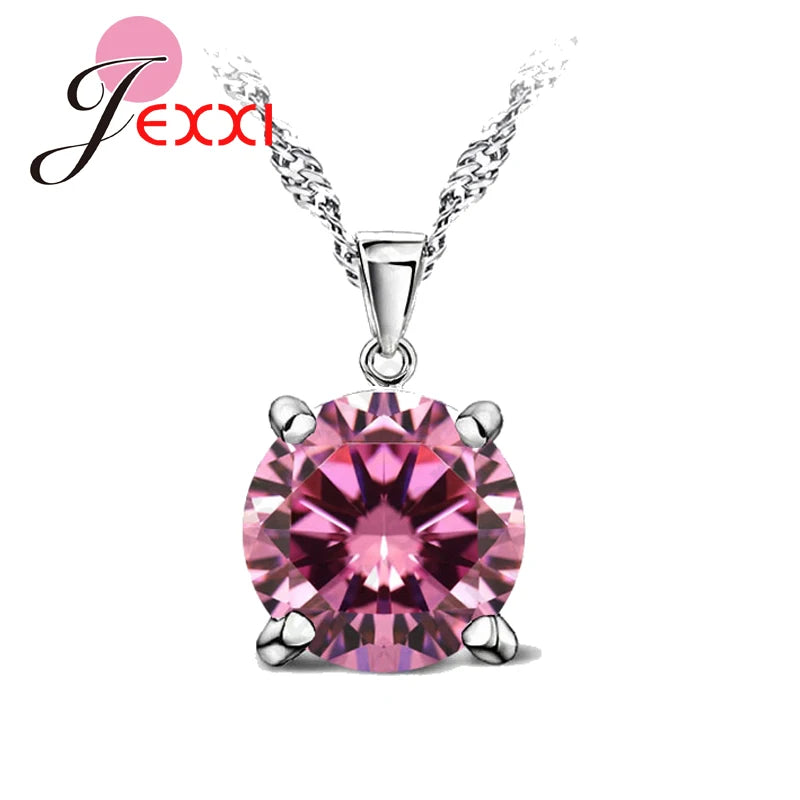 CZ Crystal Chain Necklaces Solid 925 Silver Color Pendant Necklace Fashion Brand Crystal Party/ Wedding Jewelry For Women