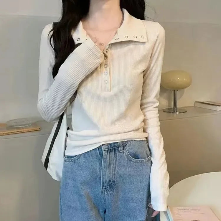 2025 Women's Knitted Sweater Y2K Long Sleeve Pullovers Korean Streetwear Vintage Knit Sweaters for Women Slim Fit Bottoming Tops
