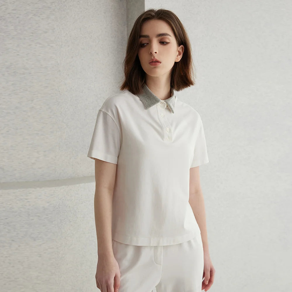 K2067L Luxury Brand Women's Clothing Shirt Collar Pima Cotton Summer Short Sleeved T-Shirt ladies clothes