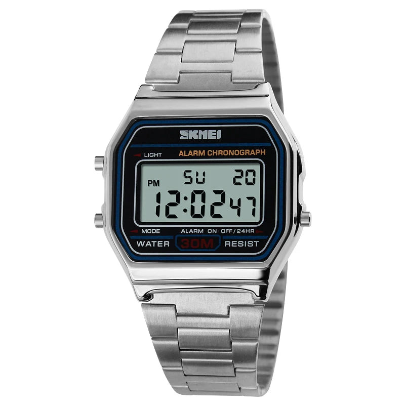 SKMEI Men Stainless Steel Strap LED Display Watches Fashion Casual Sport Watch 3Bar Waterproof Digital Wristwatch Reloj Hombre
