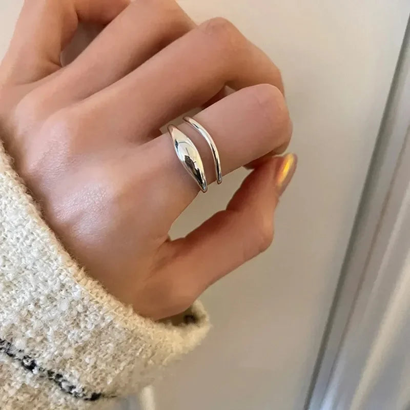 925 Sterling Silver Double Layer Broken Silver Ring for Women Adjustable Open Vintage Ring Party Birthday Gift