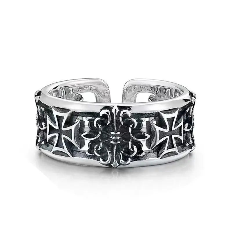 Hip Hop Punk Ring Retro Cross Opening Design Niche Men's Jewelry Adjustable Statement Ring Gothic Style Accessory Unisex