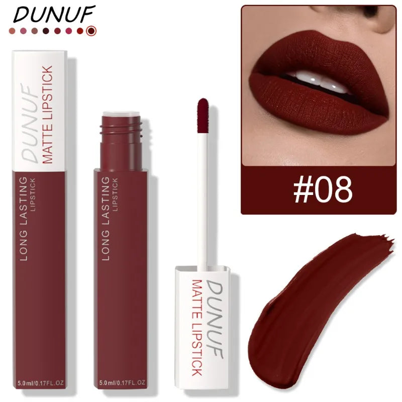 8-color Matte Waterproof Long-lasting Lip Gloss Reddish Brown Lipstick Makeup Tint Moisturizing Makeup Red Lipstick Lip Pigment