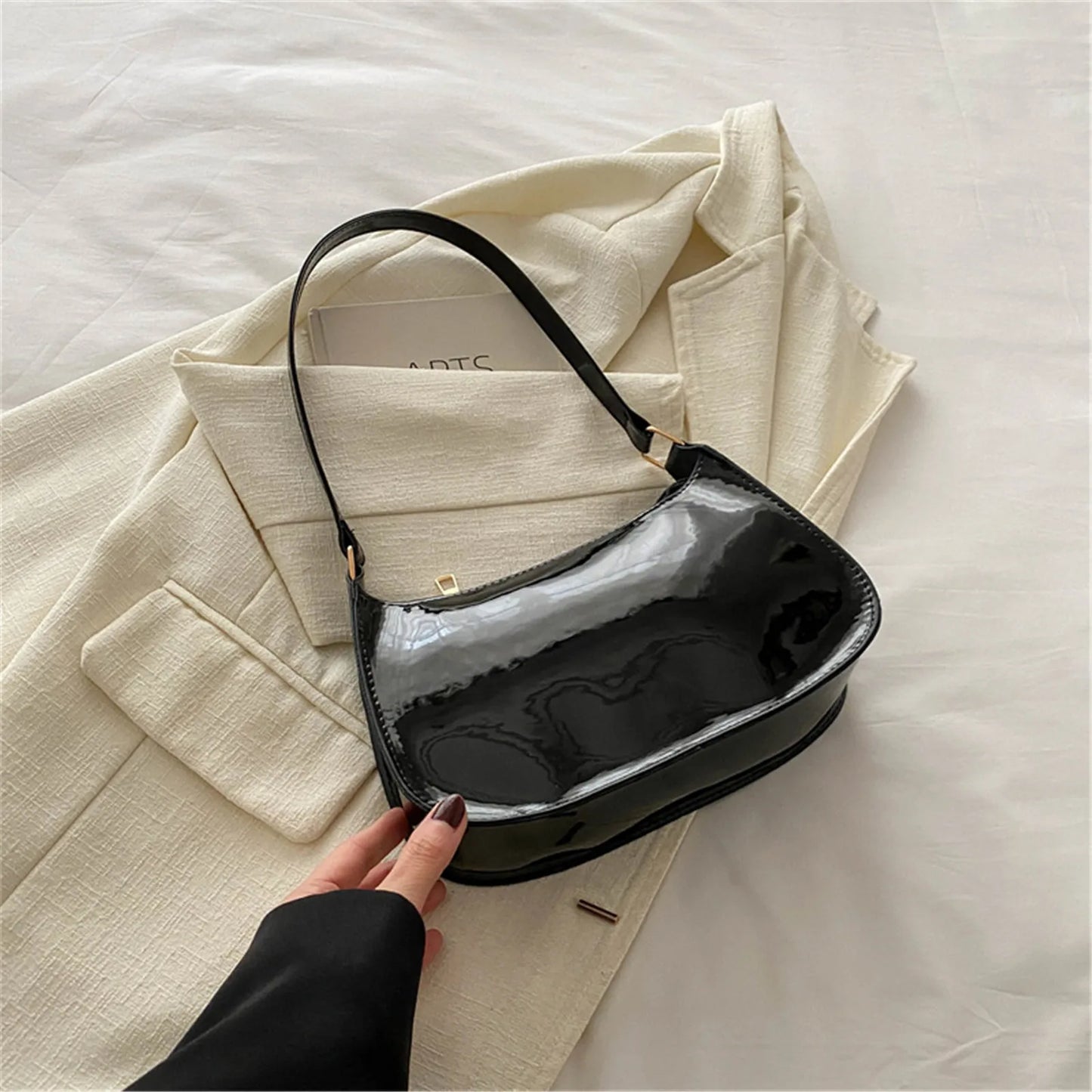 2025 Retro Solid Color PU Leather Shoulder Bag Fashion Women's Handbags Casual Designer Underarm Bag