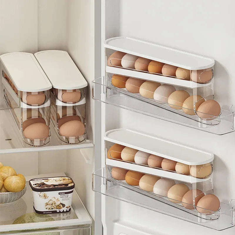 Space-Saving Automatic Egg Dispenser Double-layer Refrigerator Egg Storage Box Kitchen Home Supplies Organizer
