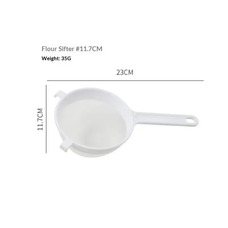 【HGPA】1Pcs Plastic Fine Mesh Spoon Strainer Kitchen Nut Milk Filter Flour Sieve With Handle Soy Milk Filter Colanders Tools