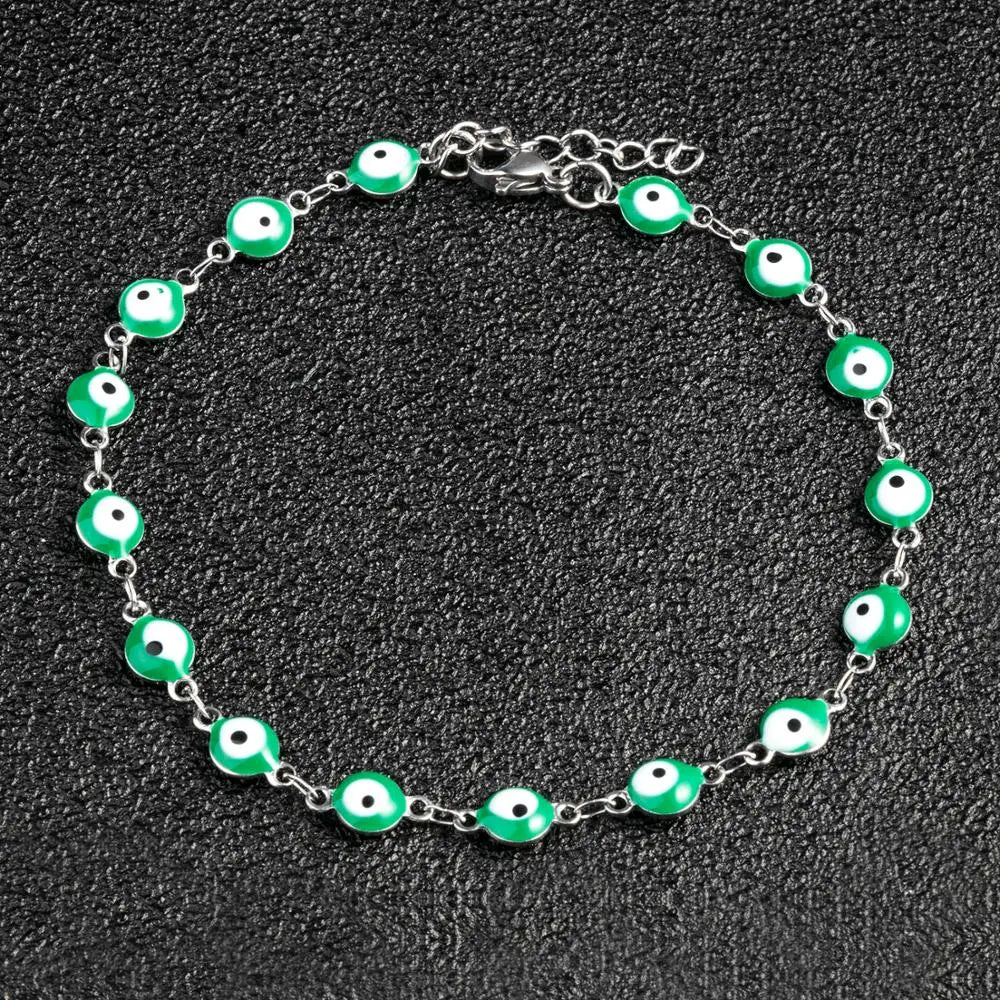 6mm Turkish Evil Eye Bracelet Women Stainless Steel Bangle Enamel Anklet with Extension Chain Jewelry for Ladies Girl Gifts