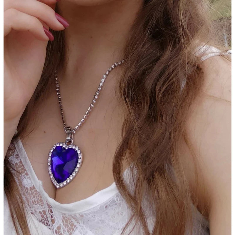 Classic Movie TITANIC Heart Of the Ocean Necklace Love Forever Blue Red Crystal Pendants Necklace Women Wedding Jewelry Gift