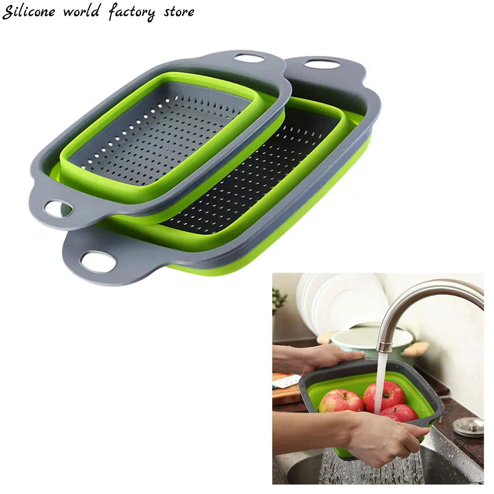 Silicone world Folding Drain Basket Fruit Vegetable Washing Basket Strainer Colander Collapsible Drainer Kitchen Storage Tools