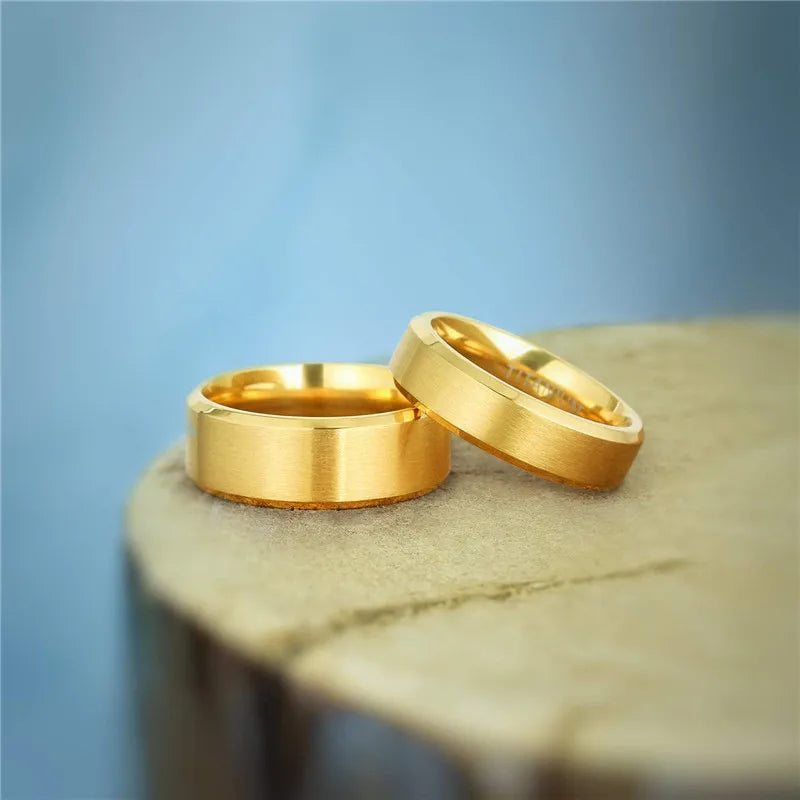 TIGRADE Pure Titanium Rings Gold Color 6MM 8MM Brushed Wedding Band Luxury in Comfort Fit Matte for Men Women Anti-allergy