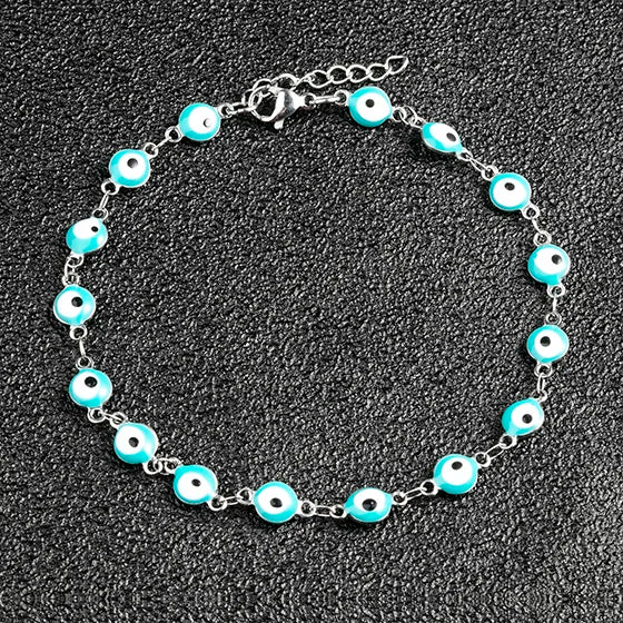 6mm Turkish Evil Eye Bracelet Women Stainless Steel Bangle Enamel Anklet with Extension Chain Jewelry for Ladies Girl Gifts