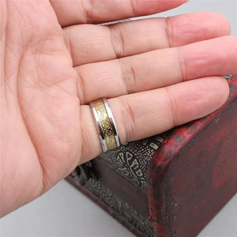 Somen Ring Men Real Tungsten Ring 6mm/8mm Gold Color Celtic Dragon Polished Engagement Rings Wedding Band Fashion Party Jewelry