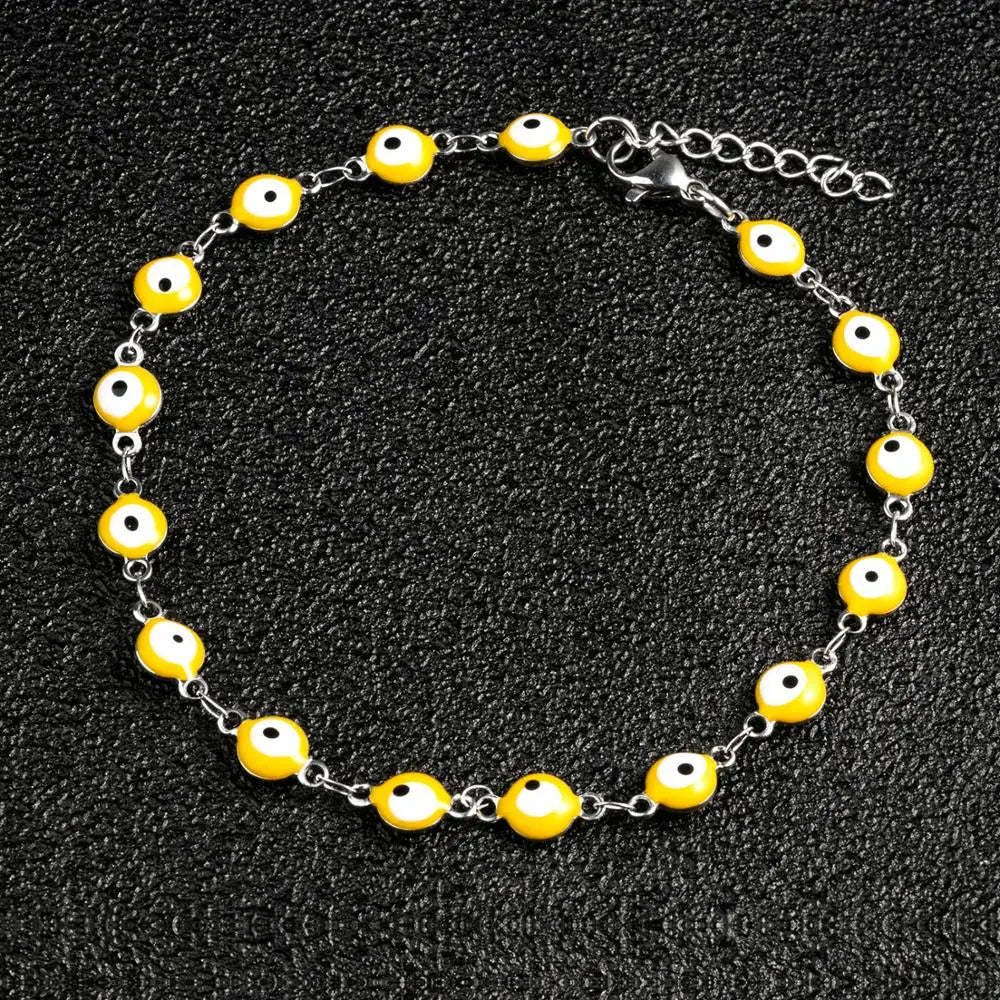 6mm Turkish Evil Eye Bracelet Women Stainless Steel Bangle Enamel Anklet with Extension Chain Jewelry for Ladies Girl Gifts