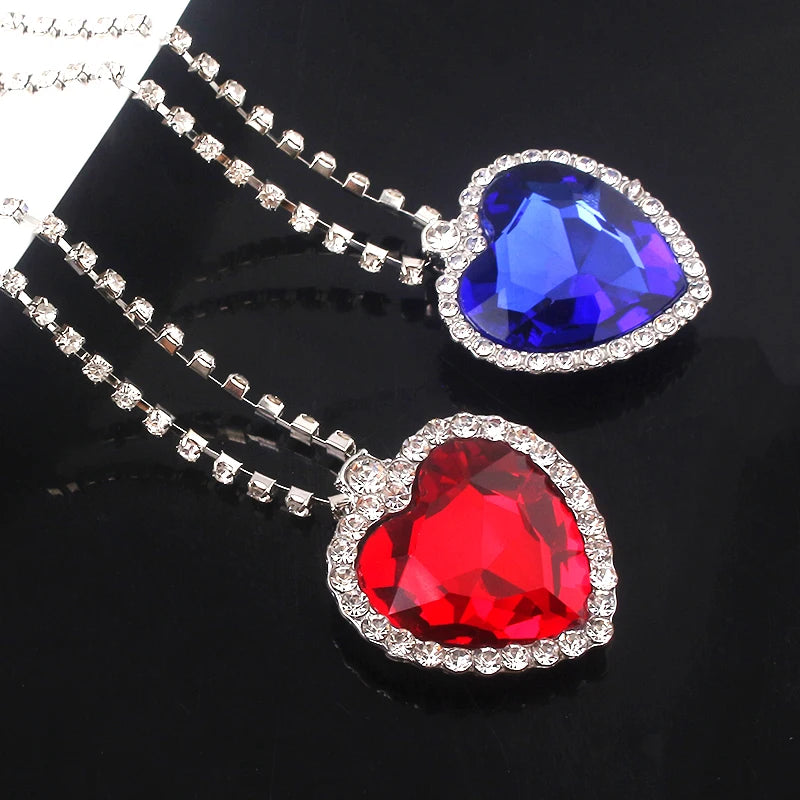 Classic Movie TITANIC Heart Of the Ocean Necklace Love Forever Blue Red Crystal Pendants Necklace Women Wedding Jewelry Gift