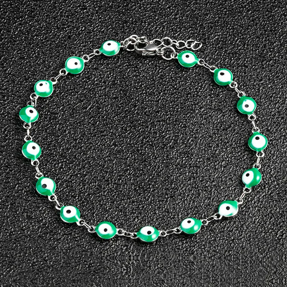 6mm Turkish Evil Eye Bracelet Women Stainless Steel Bangle Enamel Anklet with Extension Chain Jewelry for Ladies Girl Gifts
