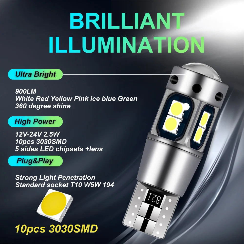 4Pcs New T10 W5W WY5W 168 921 501 2825 Super Bright LED Car Interior Reading Dome Lights Auto Parking Lamp Wedge Tail Side Bulbs