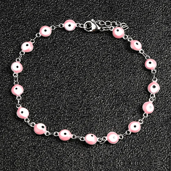 6mm Turkish Evil Eye Bracelet Women Stainless Steel Bangle Enamel Anklet with Extension Chain Jewelry for Ladies Girl Gifts