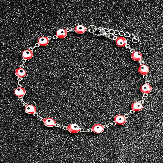 6mm Turkish Evil Eye Bracelet Women Stainless Steel Bangle Enamel Anklet with Extension Chain Jewelry for Ladies Girl Gifts