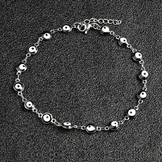6mm Turkish Evil Eye Bracelet Women Stainless Steel Bangle Enamel Anklet with Extension Chain Jewelry for Ladies Girl Gifts