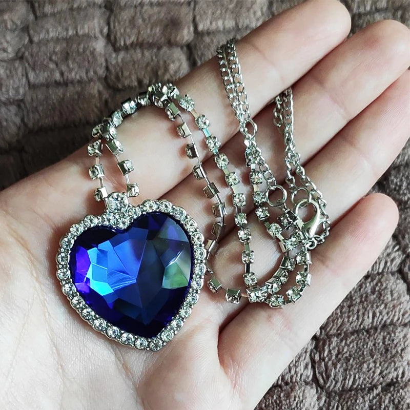 Classic Movie TITANIC Heart Of the Ocean Necklace Love Forever Blue Red Crystal Pendants Necklace Women Wedding Jewelry Gift