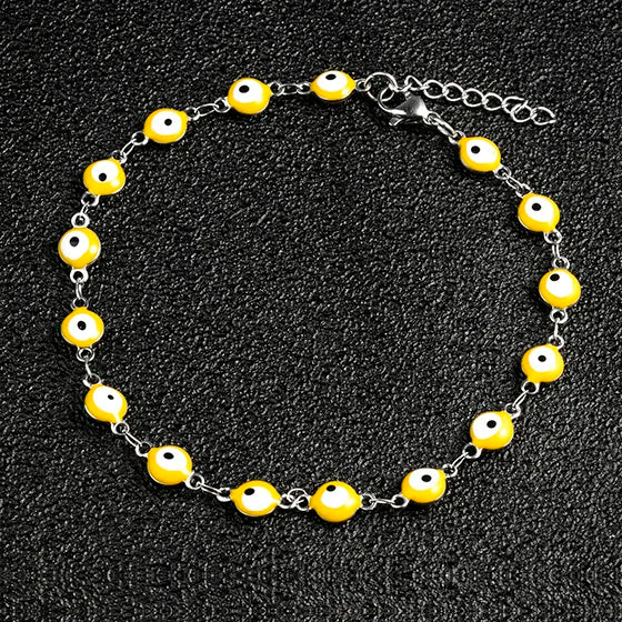6mm Turkish Evil Eye Bracelet Women Stainless Steel Bangle Enamel Anklet with Extension Chain Jewelry for Ladies Girl Gifts
