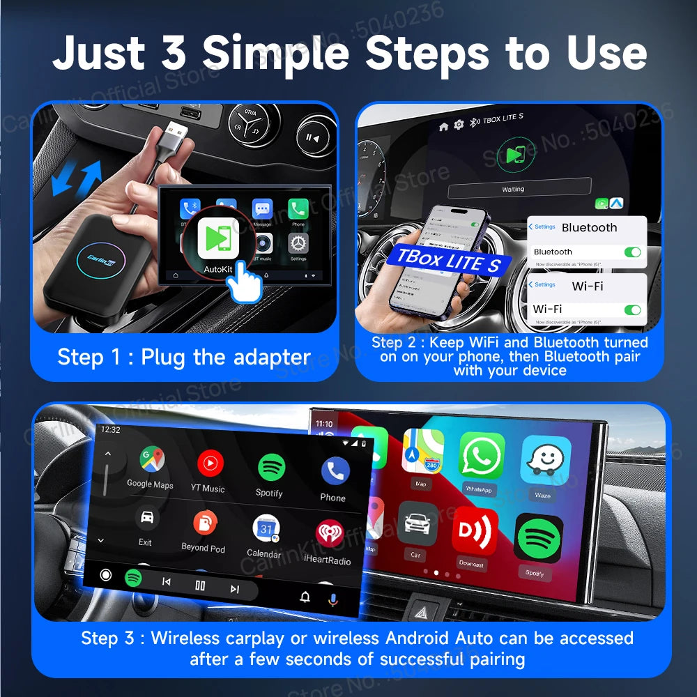 CarlinKit LITE S Android TV Box 5-In-1 Wireless CarPlay Wireless Android Auto HDMI Video Output Support Netflix IPTV For OEM Car