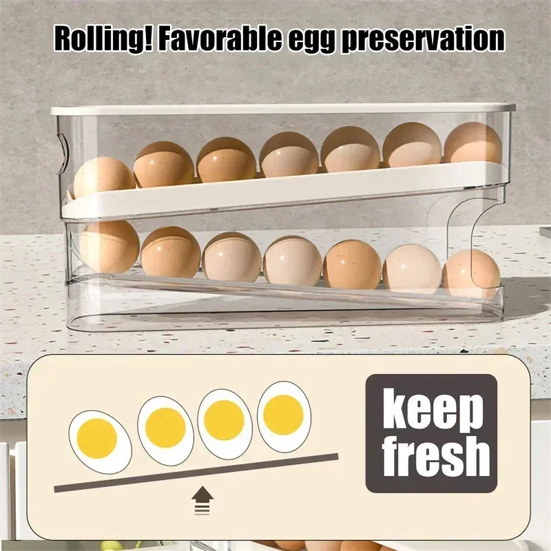 Kitchen Double-layer Automatic Rolling Egg Dispenser Space-Saving Refrigerator Egg Storage Box Home Organizer