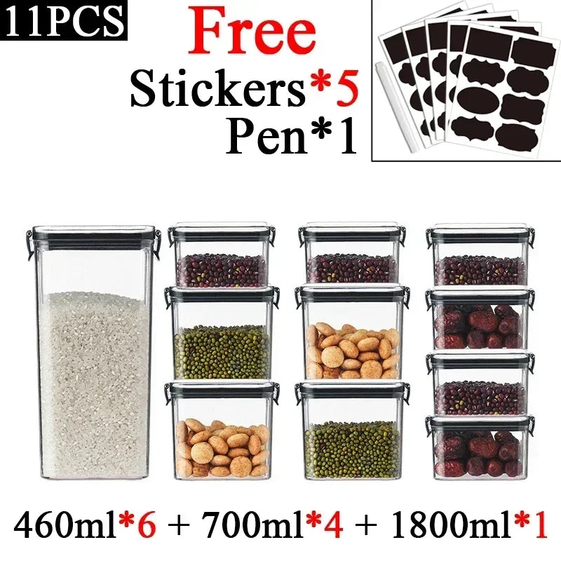 460-1800ml Sets Stackable Kitchen Sealed Jar Plastic Food Storage Box Multigrain Tank Bottle Dried Fruit Tea Storage Containers