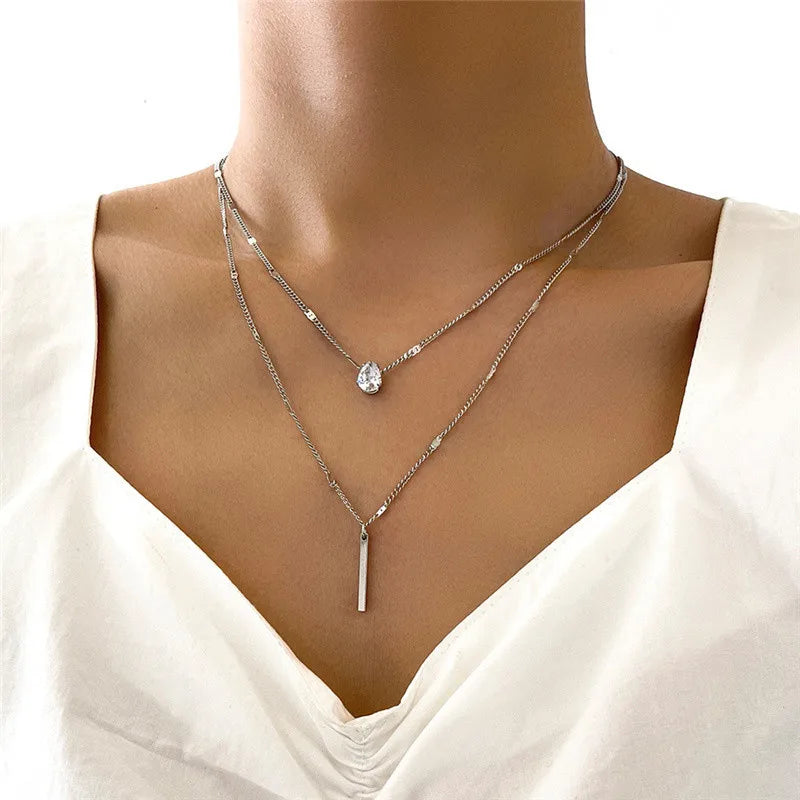 LETAPI 2025 New Fashion Simple Silver Color Choker Necklaces for Women Three Layer Chain Heart Pendant Necklace Jewelry Gift