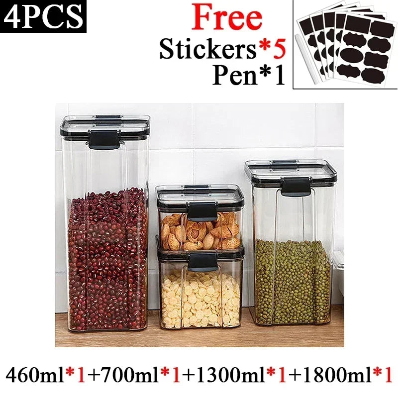 460-1800ml Sets Stackable Kitchen Sealed Jar Plastic Food Storage Box Multigrain Tank Bottle Dried Fruit Tea Storage Containers