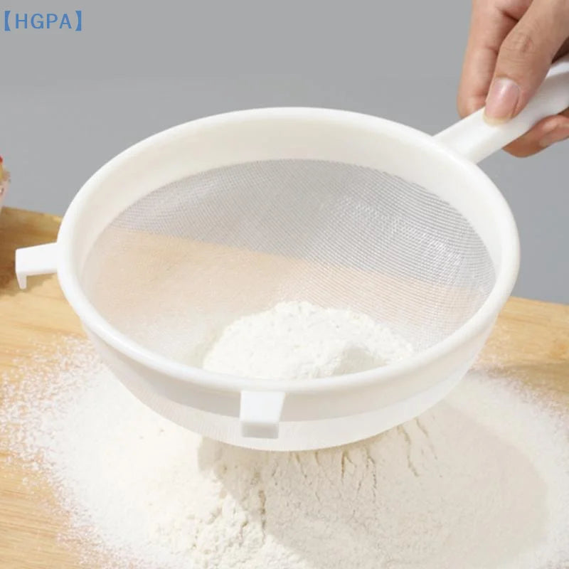 【HGPA】1Pcs Plastic Fine Mesh Spoon Strainer Kitchen Nut Milk Filter Flour Sieve With Handle Soy Milk Filter Colanders Tools