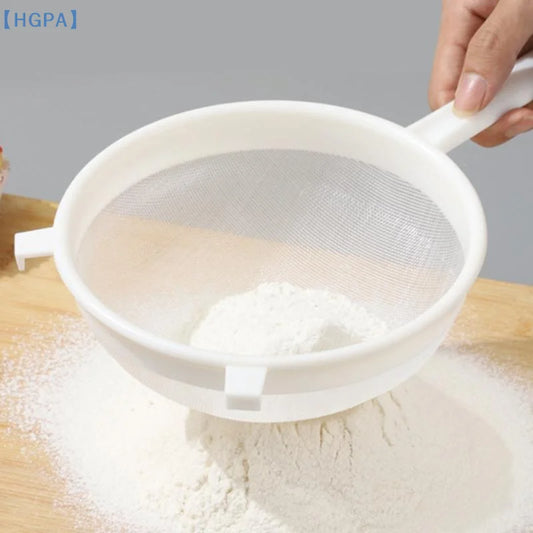 【HGPA】1Pcs Plastic Fine Mesh Spoon Strainer Kitchen Nut Milk Filter Flour Sieve With Handle Soy Milk Filter Colanders Tools