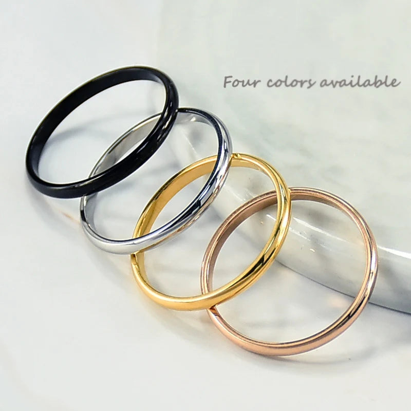 Custom 2mm Thin Rings Engraving Names Personalized For Woman Couples Stainless Steel Black Rose Gold Silver Color Jewelry