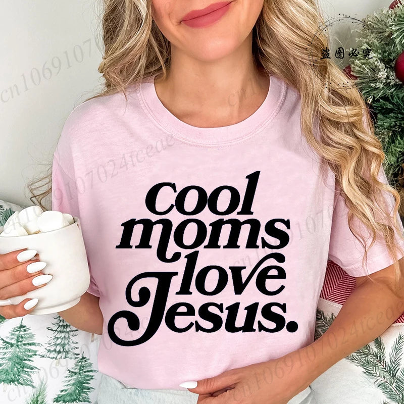 Cool Moms Love Jesus Design Women's Casual T-Shirts Large Size Short-sleeved T-shirt Christian Mom Women Clothes Faithful Shirts