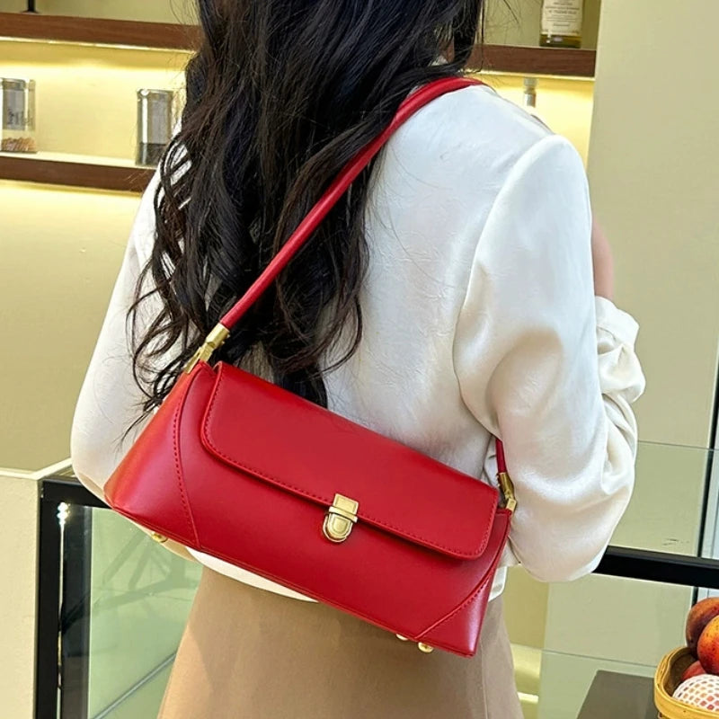 Fashion Solid Color Underarm Bags PU Leather Shoulder Bags for Women Design Luxury Small Handbag Female Subaxillary Clutches