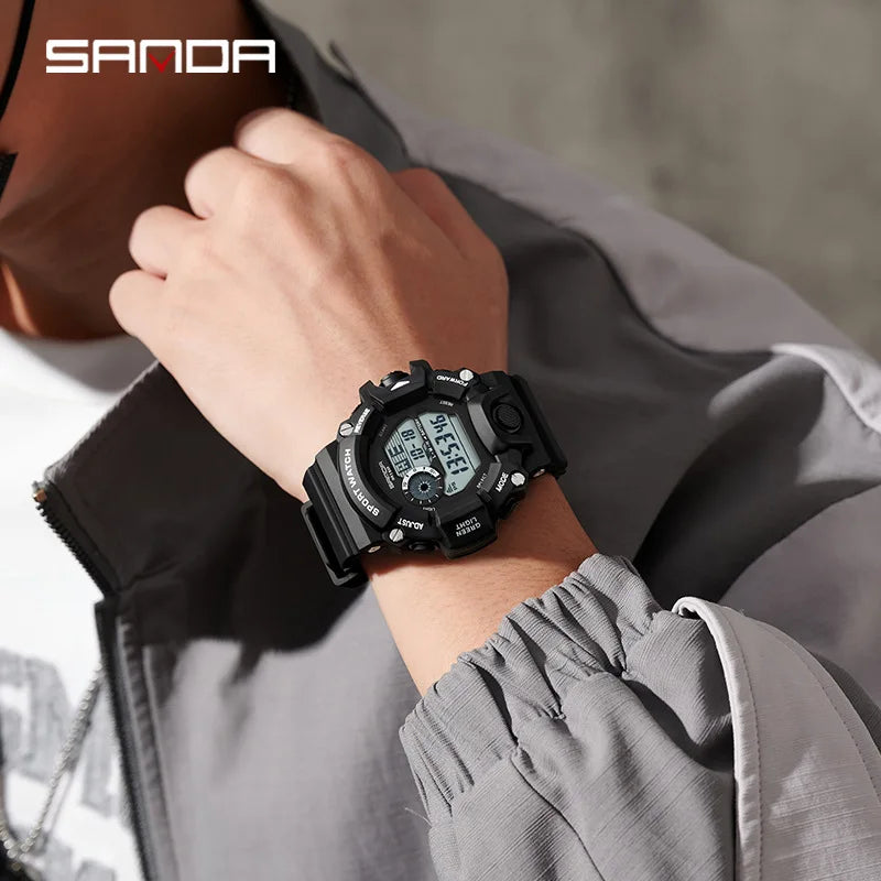 SANDA 326 Electronic Watches for Man Luminous Alarm Clock Waterproof Multifunction Sports Fashion Students Digital Wristwatch