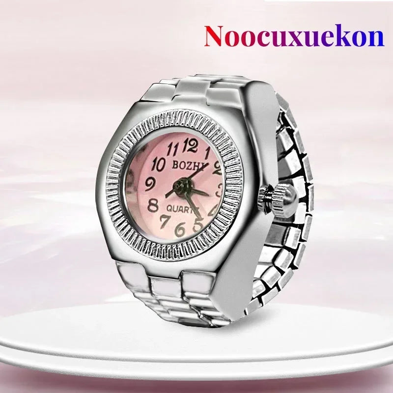 Vintage Punk Finger Watch Mini Elastic Strap Alloy Watches Couple Rings Jewelry Clock Retro Roman Quartz Watch Ring Women Men