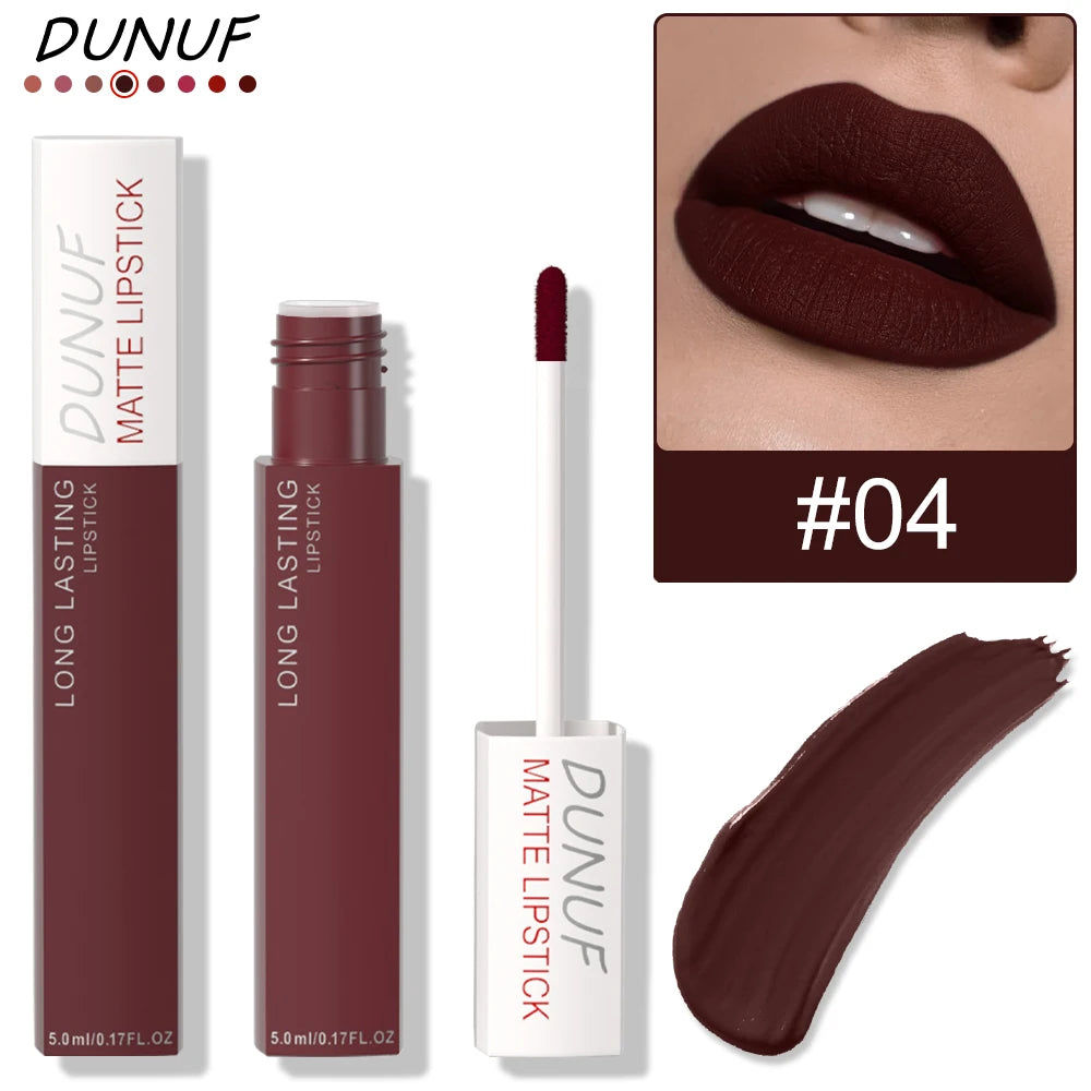 8 Colors Matte Waterproof Lip Gloss Sexy Red Not Fade Liquid Lipstick Long Lasting Velvet Lip Glaze Earth Brown Non Stick Makeup