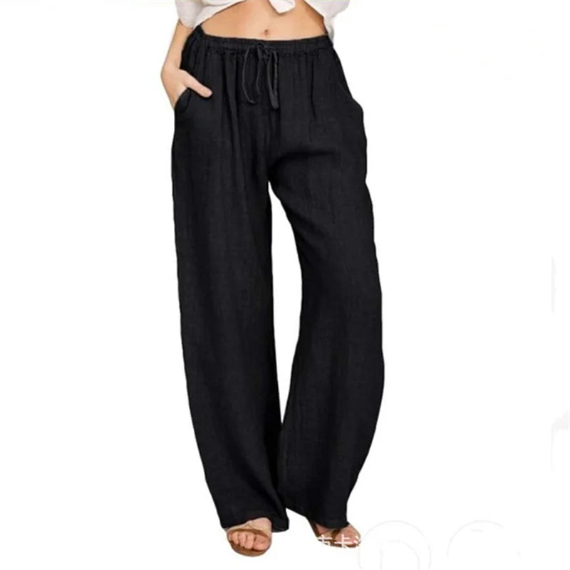 Women Cotton Linen Pants Fashion Harajuku Trousers Girl Oversized Wide Leg Pants Loose Elastic Waist Jogger Pants Woman Clothing