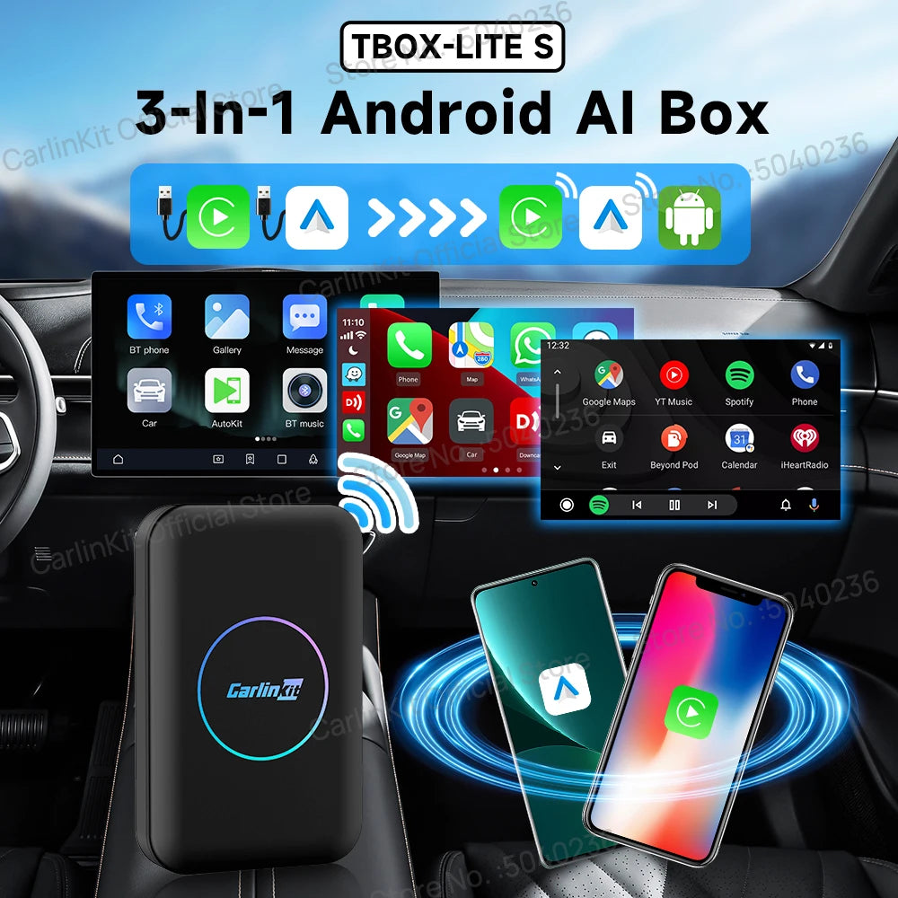 CarlinKit LITE S Android TV Box 5-In-1 Wireless CarPlay Wireless Android Auto HDMI Video Output Support Netflix IPTV For OEM Car
