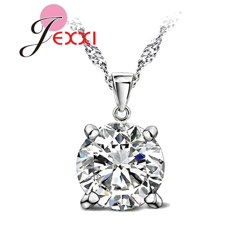 CZ Crystal Chain Necklaces Solid 925 Silver Color Pendant Necklace  Fashion Brand Crystal Party/ Wedding Jewelry For Women