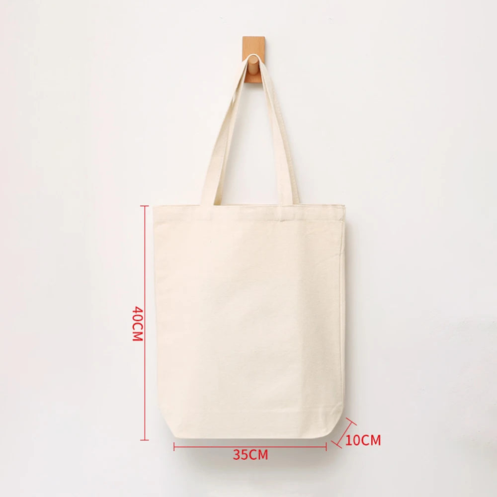 Women Canvas Shoulder Bag Solid Color Casual Tote Bag Reusable Large Capacity Cotton Handbag Shopping Beach Bag Beige/White