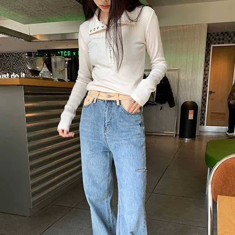 2025 Women's Knitted Sweater Y2K Long Sleeve Pullovers Korean Streetwear Vintage Knit Sweaters for Women Slim Fit Bottoming Tops