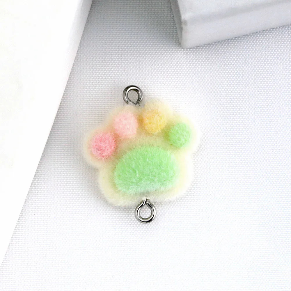 10pcs Flocked Cat Paw Charms Connectors Cute Plush Link Pendant for DIY Necklace Keychain Bracelet Jewelry Making Accessories