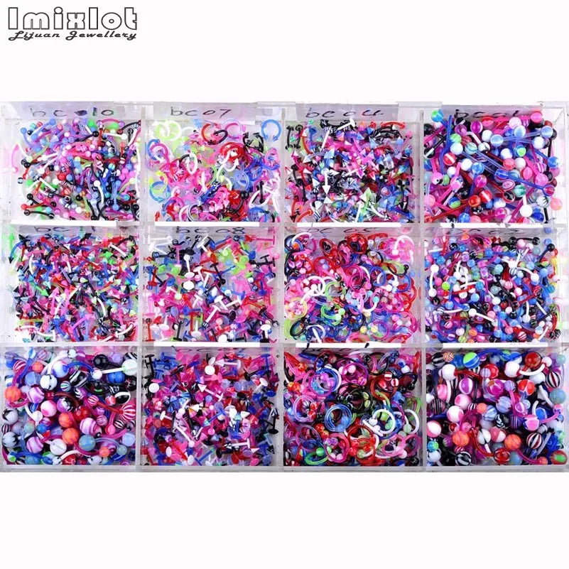 45-105Pcs Stainless Steel Body Piercing Jewelry Mix Style Eyebrow Navel Labret Lip Tongue Nose Ring Tragus Ear Piercing Jewelry