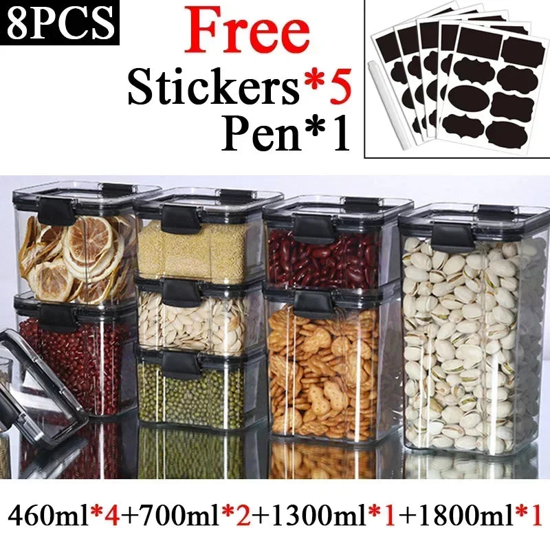 460-1800ml Sets Stackable Kitchen Sealed Jar Plastic Food Storage Box Multigrain Tank Bottle Dried Fruit Tea Storage Containers
